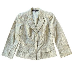 Carmen Marc Valvo Collection Silk Sequined Textured Beige Evening Jacket Size 6